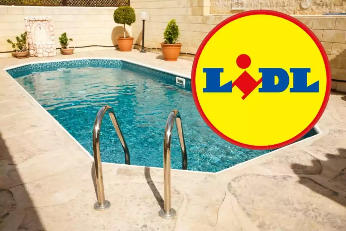 Una piscina y el logo de Lidl