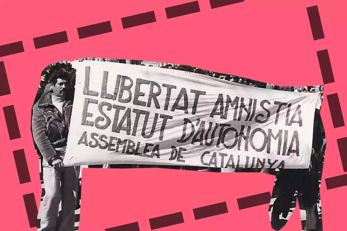 imagen de la pancarta de la manifestación del año 1976 con el lema libertad amnistía y estatuto de autonomía