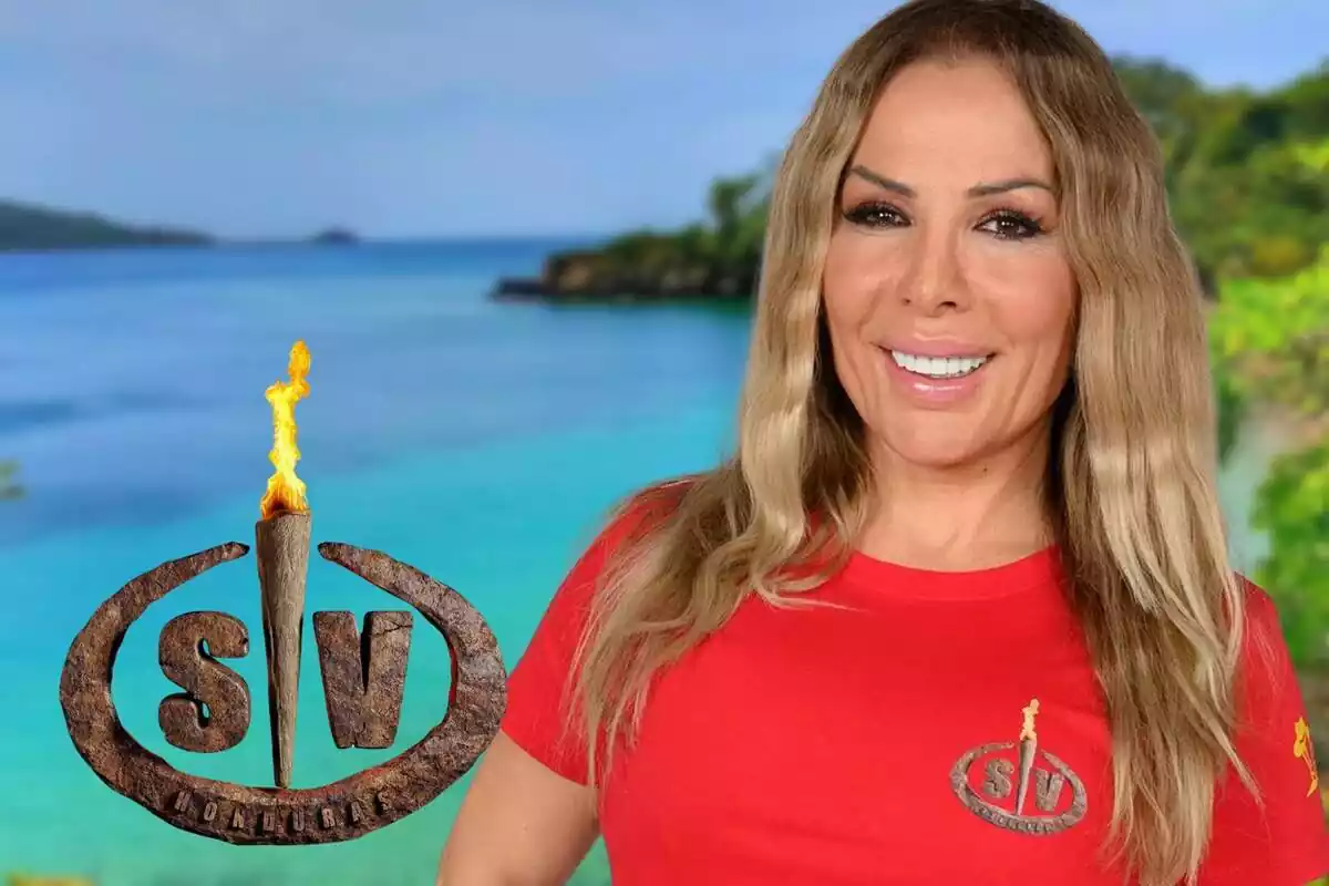 Montaje de Lorena Morlote con el logo de Supervivientes y una isla de fondo