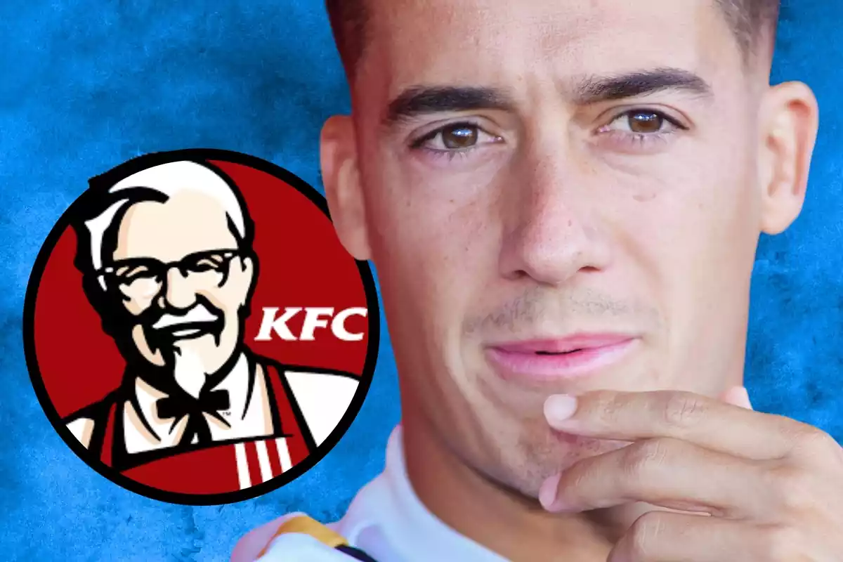 Lucas Vázquez con la mano en la barbilla con el logo de KFC a su lado