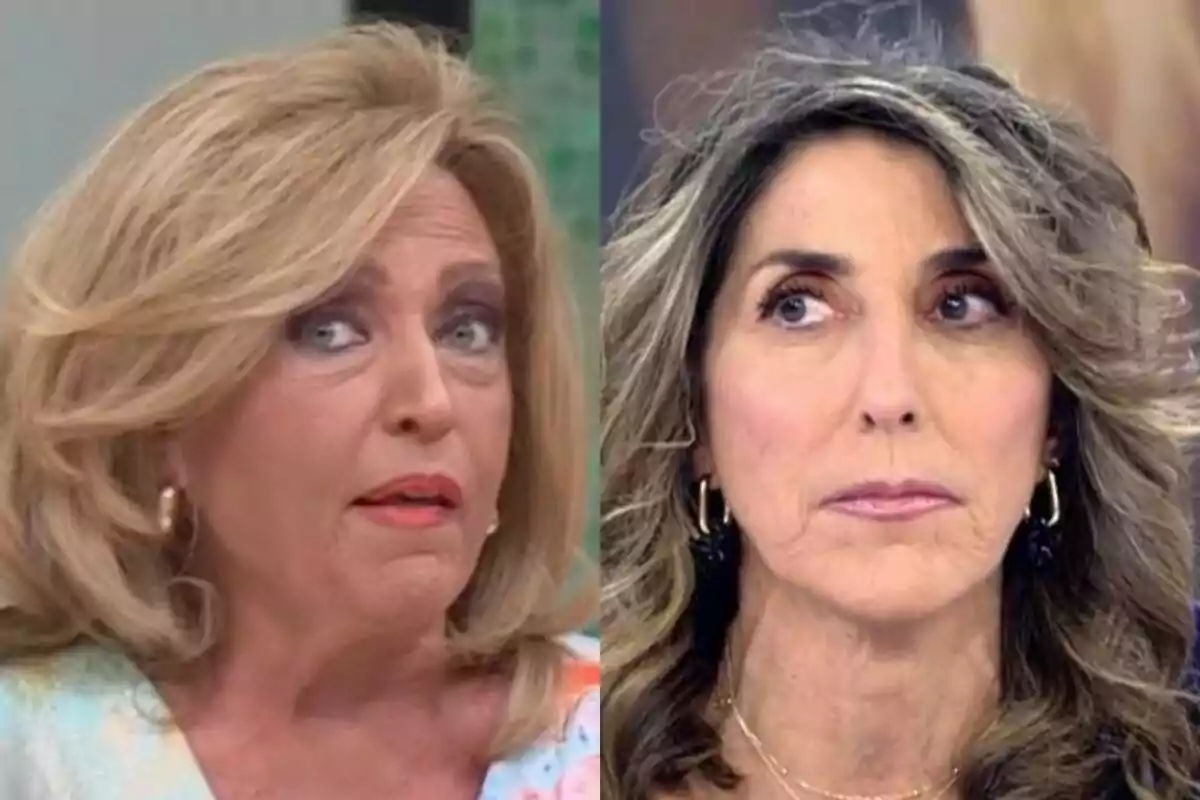 Lydia Lozano y Paz Padilla con expresiones serias y cabello suelto en La Familia de la Tele.