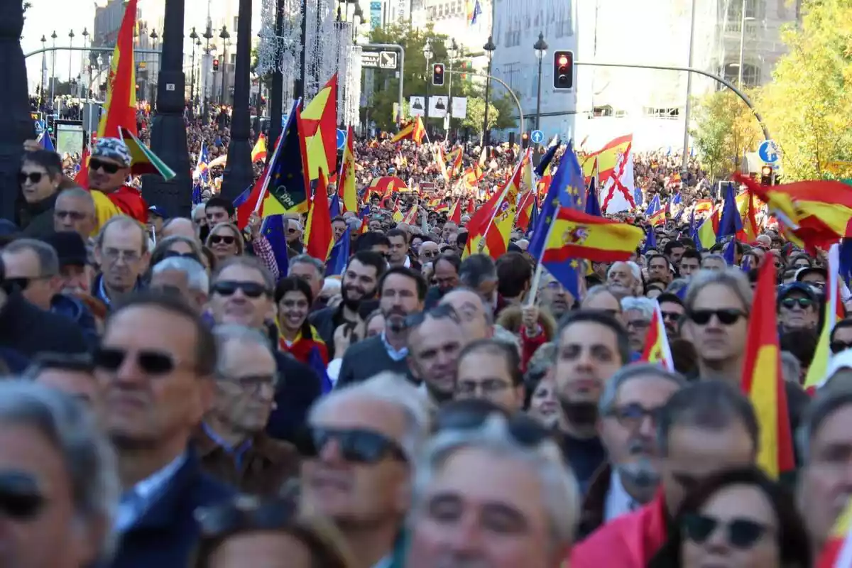 Miles de personas manifestándose contra la amnistía en Madrid