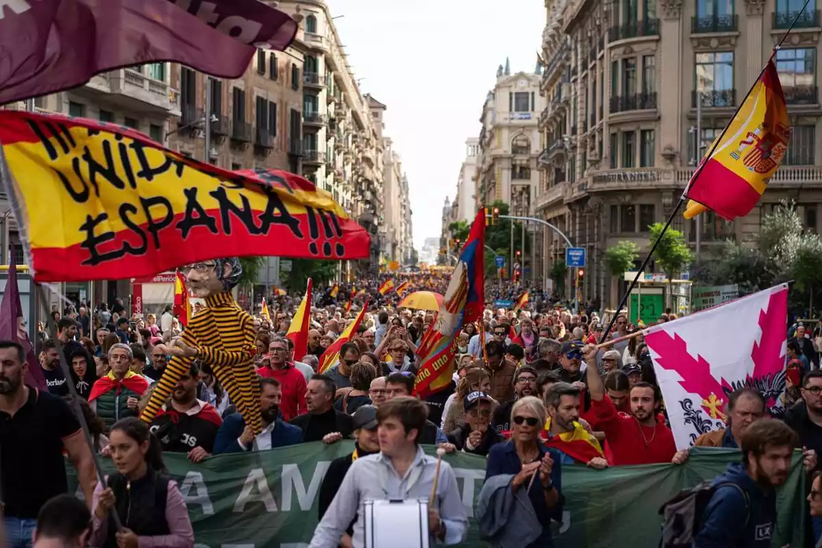 Miles de personas durante una manifestación contra la amnistía, a 12 de noviembre de 2023, en Barcelona, Catalunya