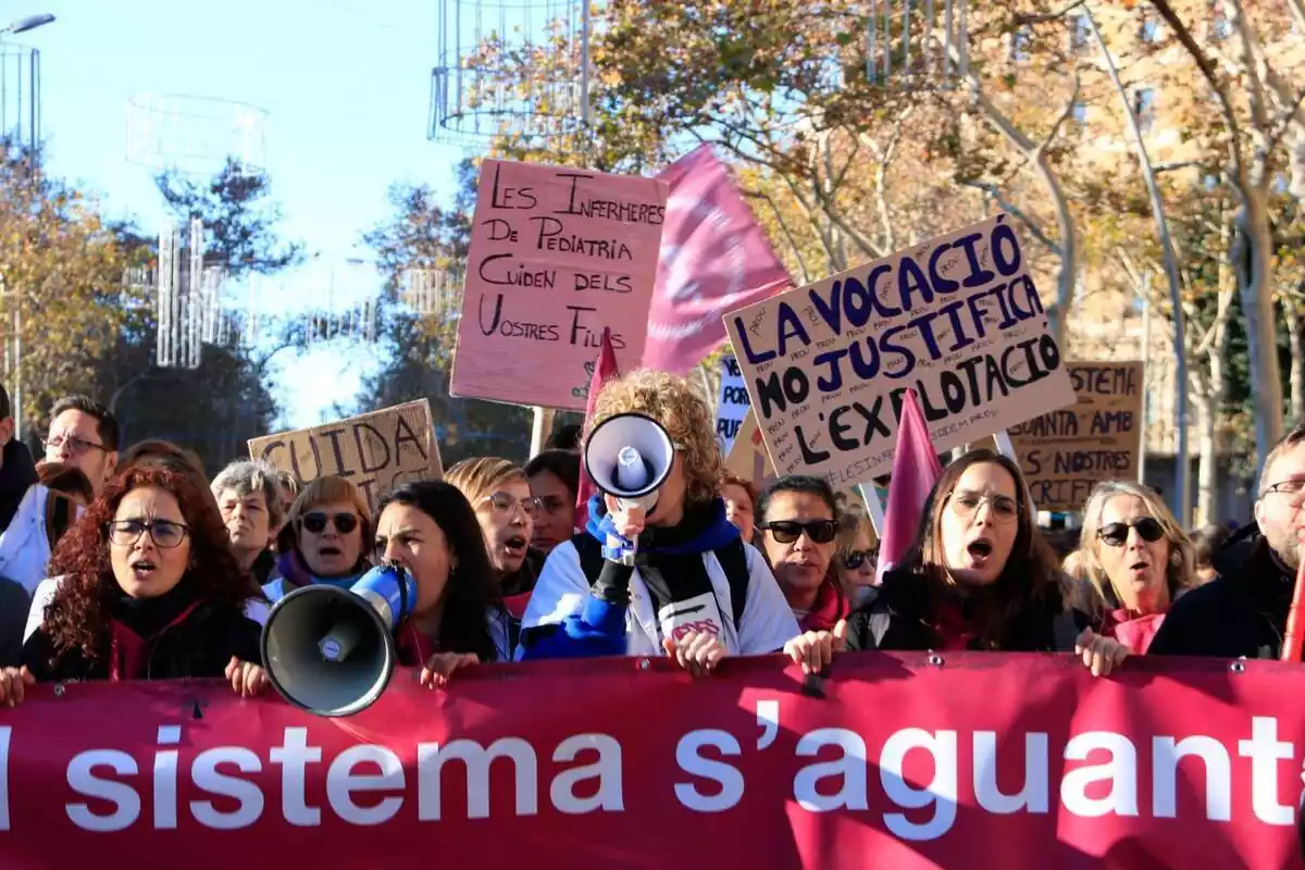 Imagen de la manifestación de enfermeras en Barcelona