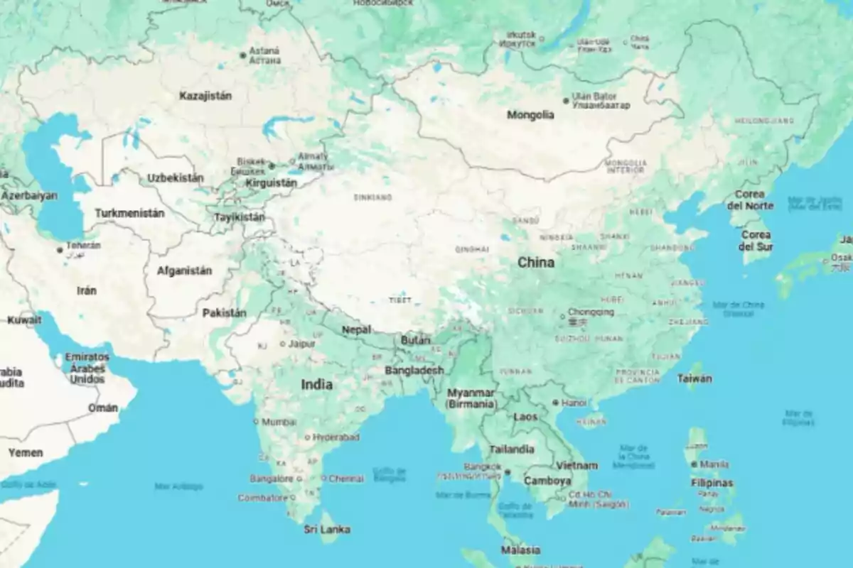 Mapa político de Asia mostrando países y sus fronteras. Mapa político de Asia mostrando países y sus fronteras.