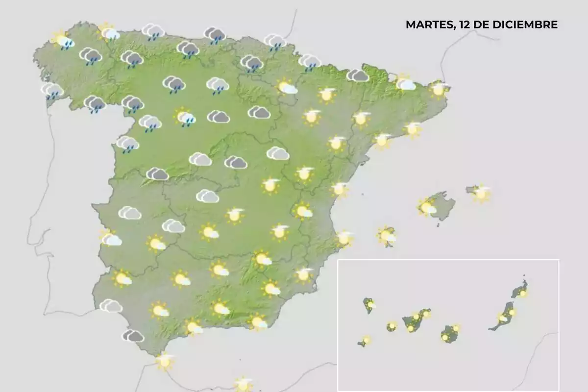 Mapa con la predicción del martes 12 de diciembre Mapa con la predicción del martes 12 de diciembre