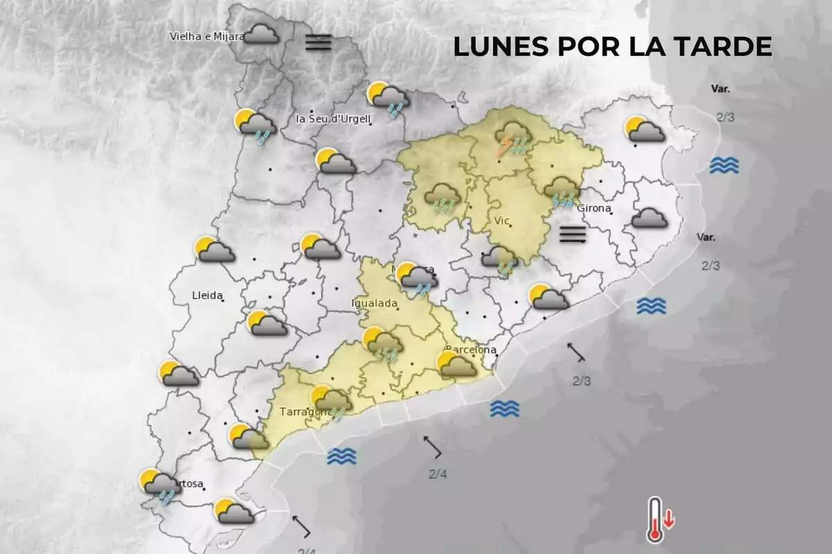 Mapa del Meteocat con los avisos de este lunes por la tarde Mapa del Meteocat con los avisos de este lunes por la tarde