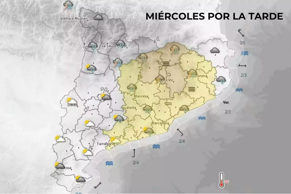 Mapa meteocat previsión del miércoles 12 de junio por la tarde Mapa meteocat previsión del miércoles 12 de junio por la tarde