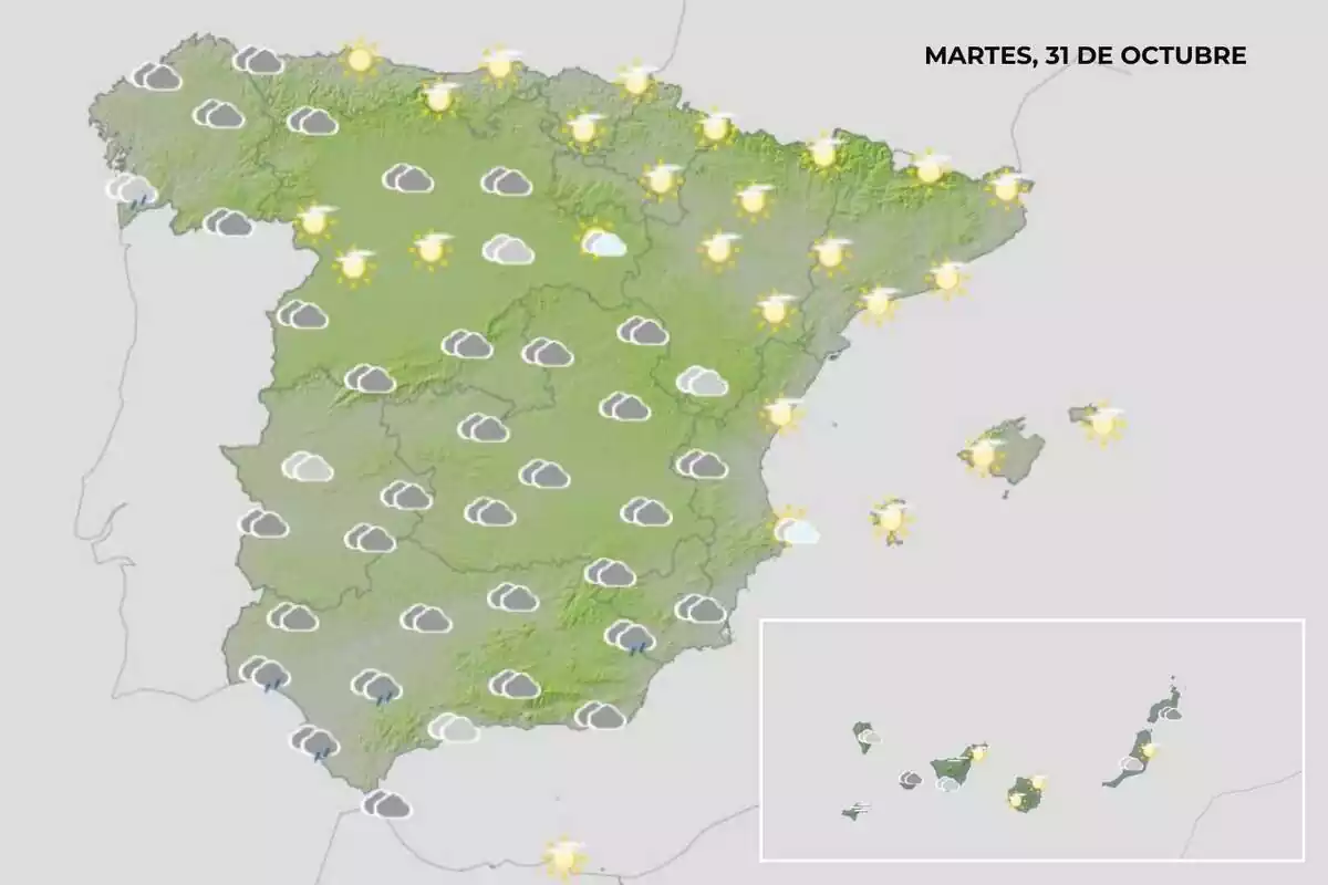 Mapa del tiempo de la AEMET del martes 31 de octubre de 2023 Mapa del tiempo de la AEMET del martes 31 de octubre de 2023