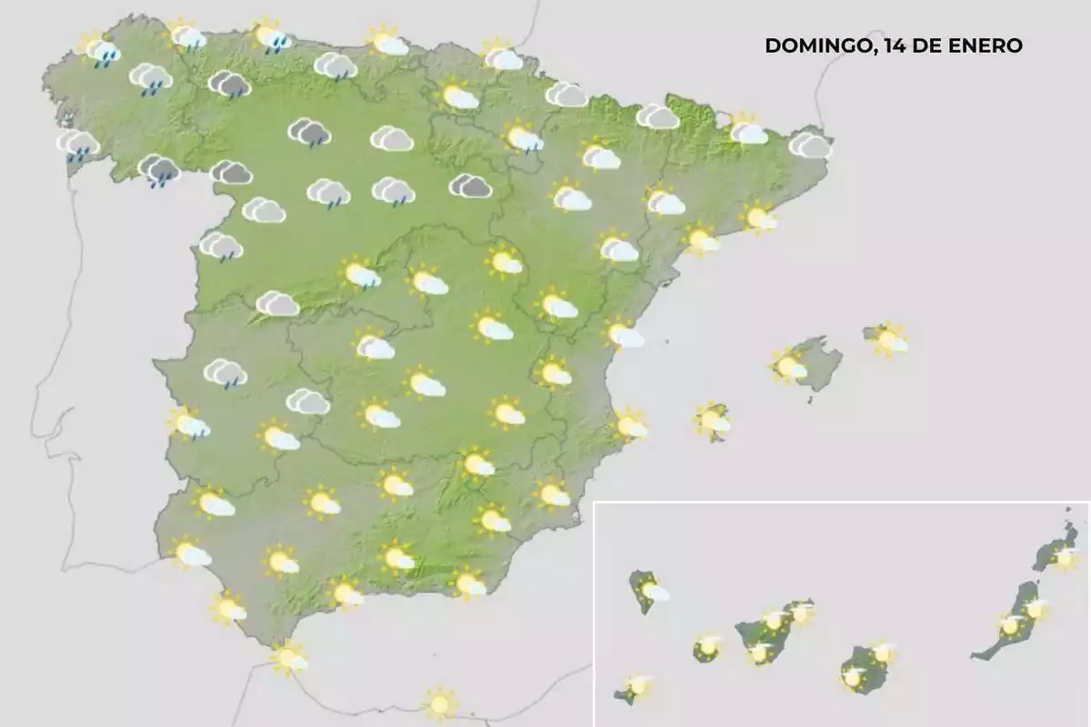 Mapa de España con el tiempo del 14 de enero Mapa de España con el tiempo del 14 de enero