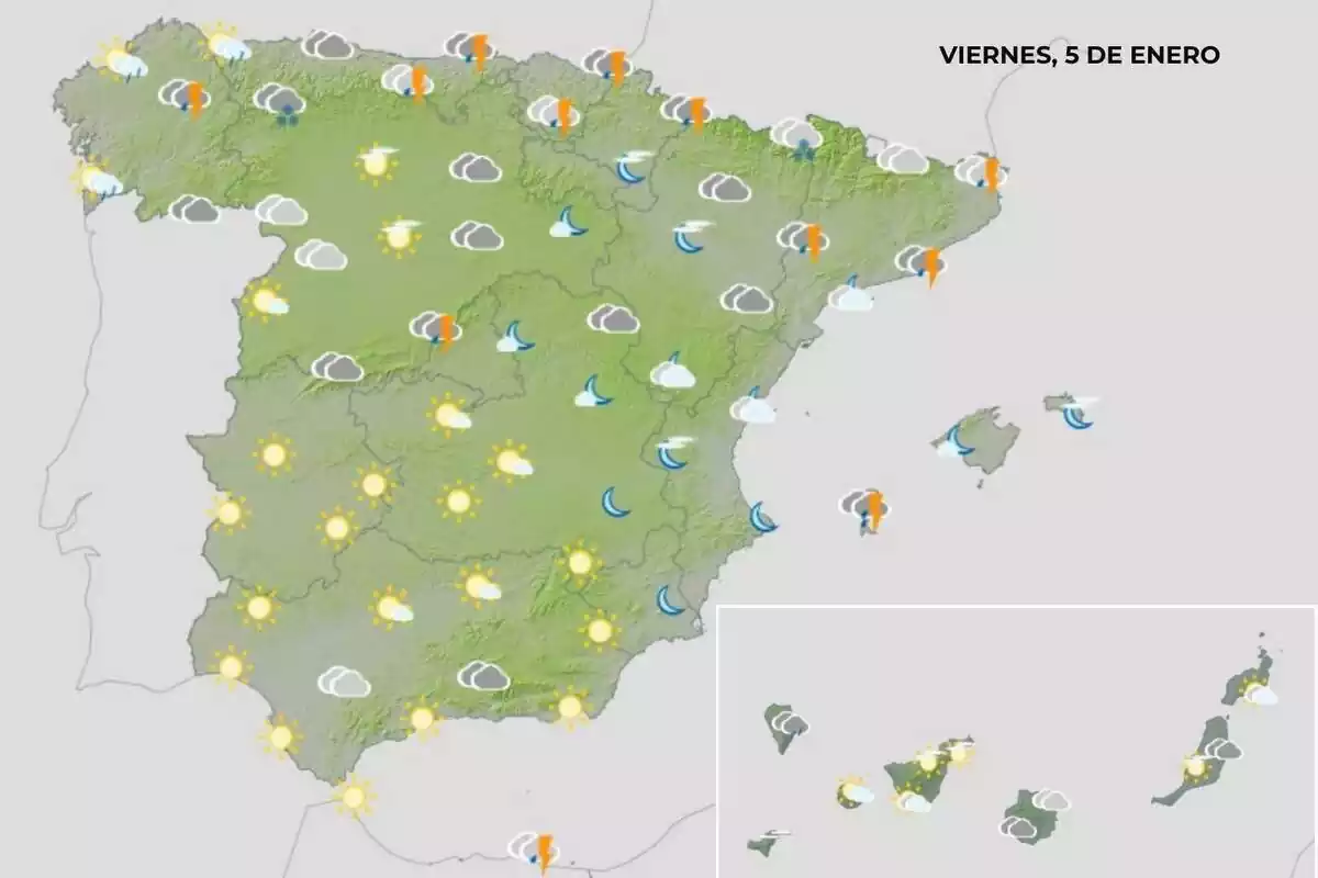 Mapa de España del viernes 5 de enero Mapa de España del viernes 5 de enero