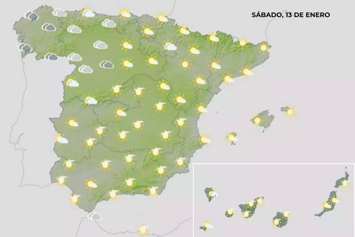 Mapa de España con el tiempo del 13 de enero Mapa de España con el tiempo del 13 de enero