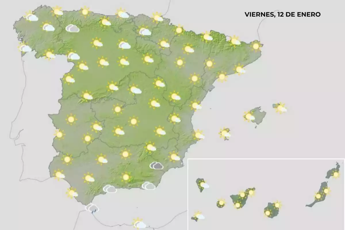 Mapa de España con el tiempo del 12 de enero Mapa de España con el tiempo del 12 de enero