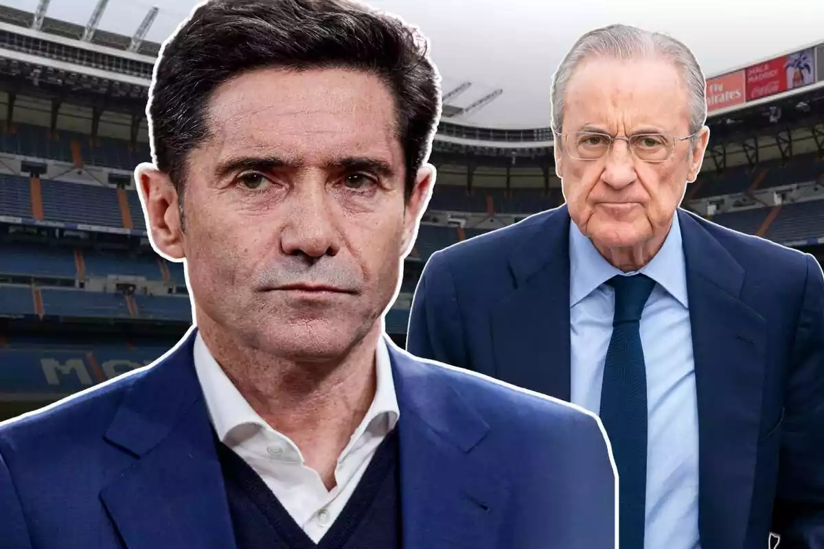 Imagen de Marcelino García Toral junto a Florentino Pérez en una imagen del Santiago Bernabéu