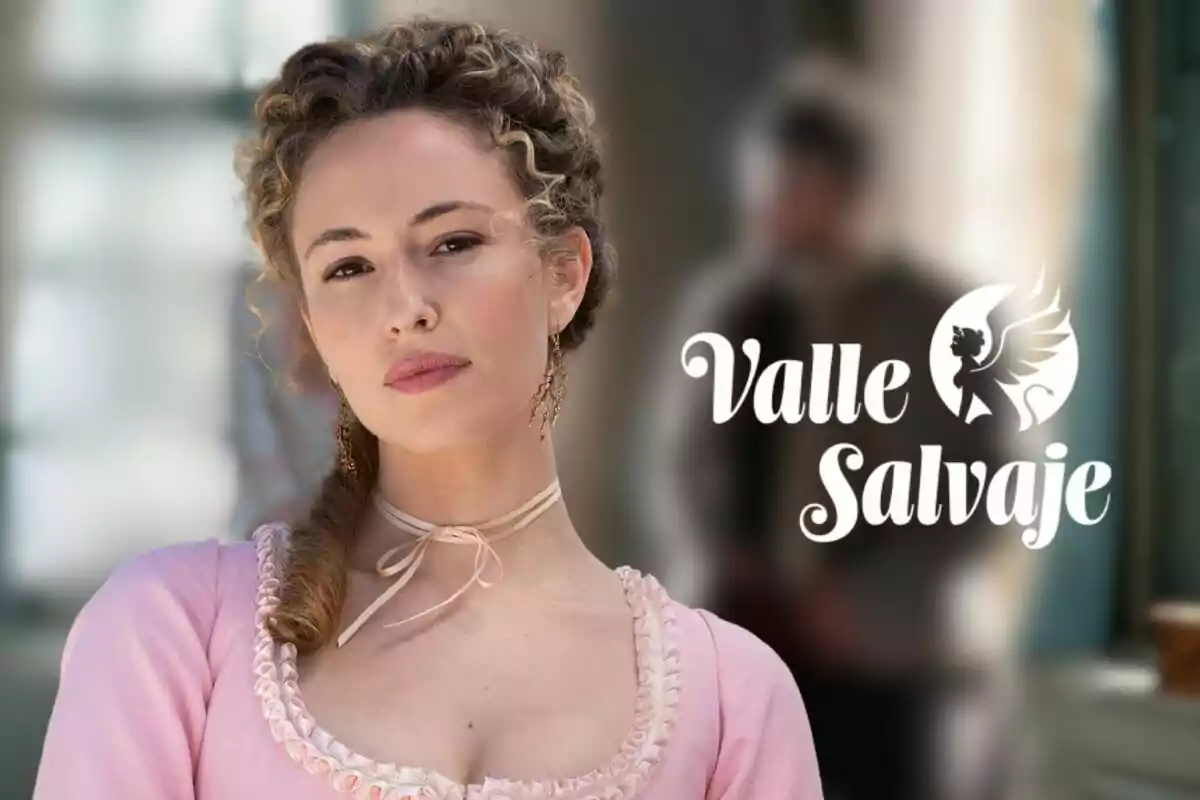 Marina Sabadell con cabello rizado y vestido rosa aparece en primer plano con el logo de "Valle Salvaje" a su lado.