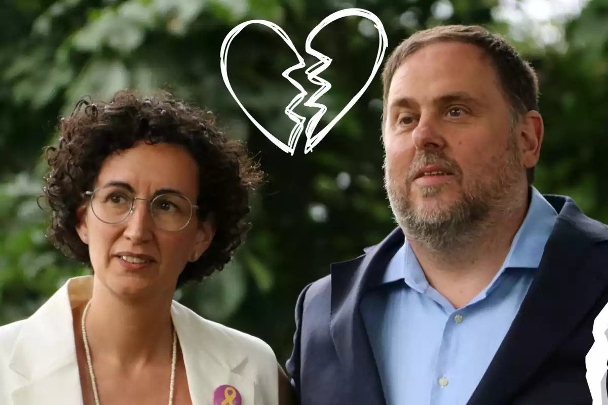 Marta Rovira y Oriol Junqueras, de ERC, con un dibujo de un corazón roto