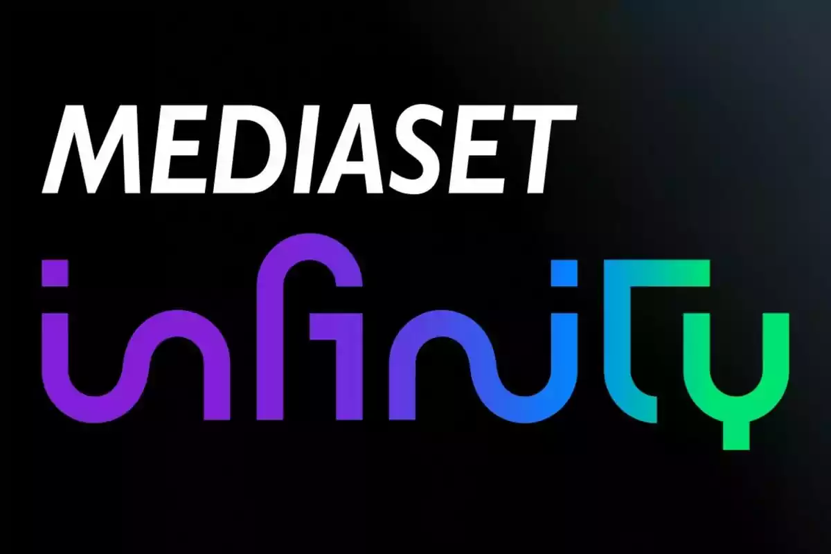Logo de Mediaset Infinity con fondo negro y letras en blanco, morado, azul y verde. Logo de Mediaset Infinity con fondo negro y letras en blanco, morado, azul y verde.
