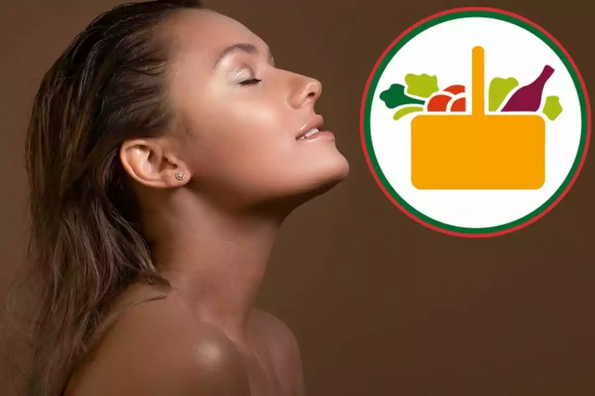 Una persona con el rostro de perfil y los ojos cerrados junto a un icono de una cesta de alimentos. Una persona con el rostro de perfil y los ojos cerrados junto a un icono de una cesta de alimentos.