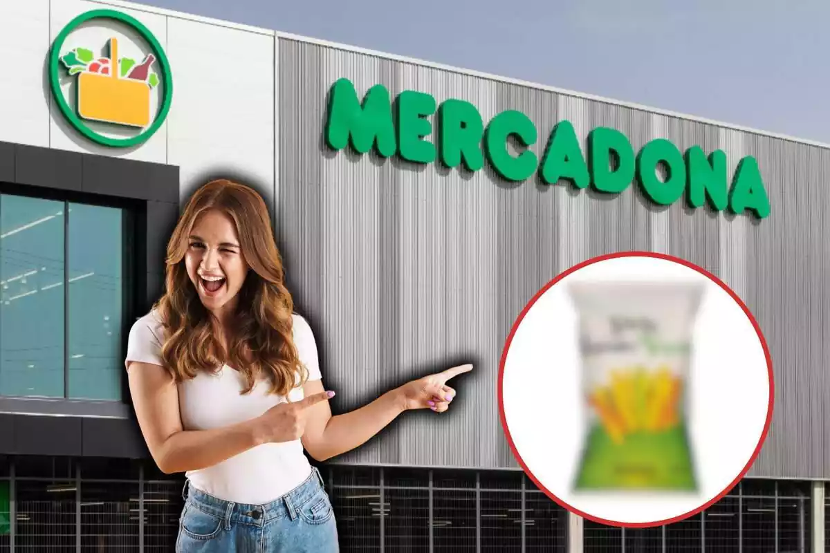 Chica señalando el nuevo snack de Mercadona