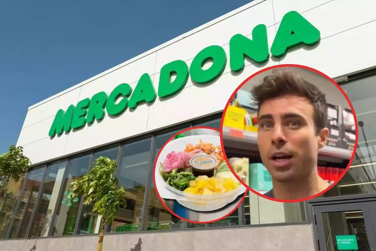 Montaje con un experto nutricionista, una tienda de Mercadona y un Poké