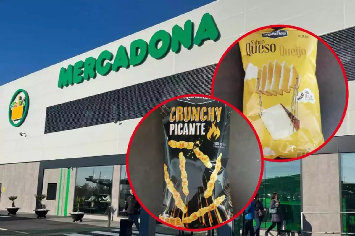 Patatas onduladas sabor queso y crunchy picante de la marca Munchos que se vende en Mercadona