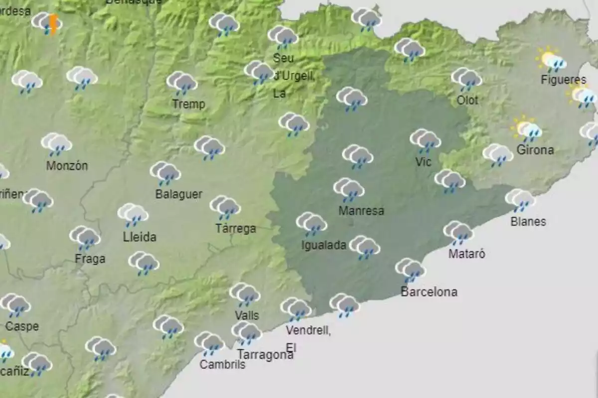 Mapa con la predicción meteorológica para el 19 de octubre en Cataluña Mapa con la predicción meteorológica para el 19 de octubre en Cataluña