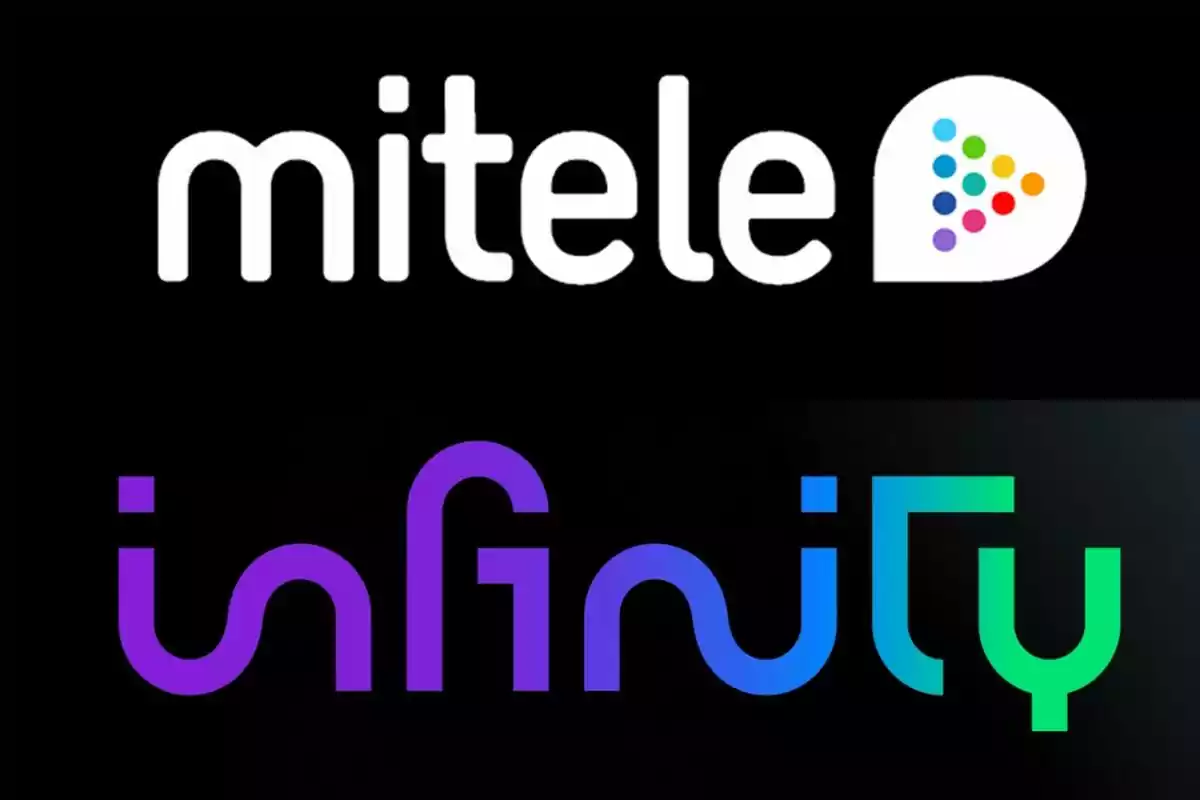 Logos de las plataformas de streaming Mitele y Mediaset Infinity sobre fondo negro