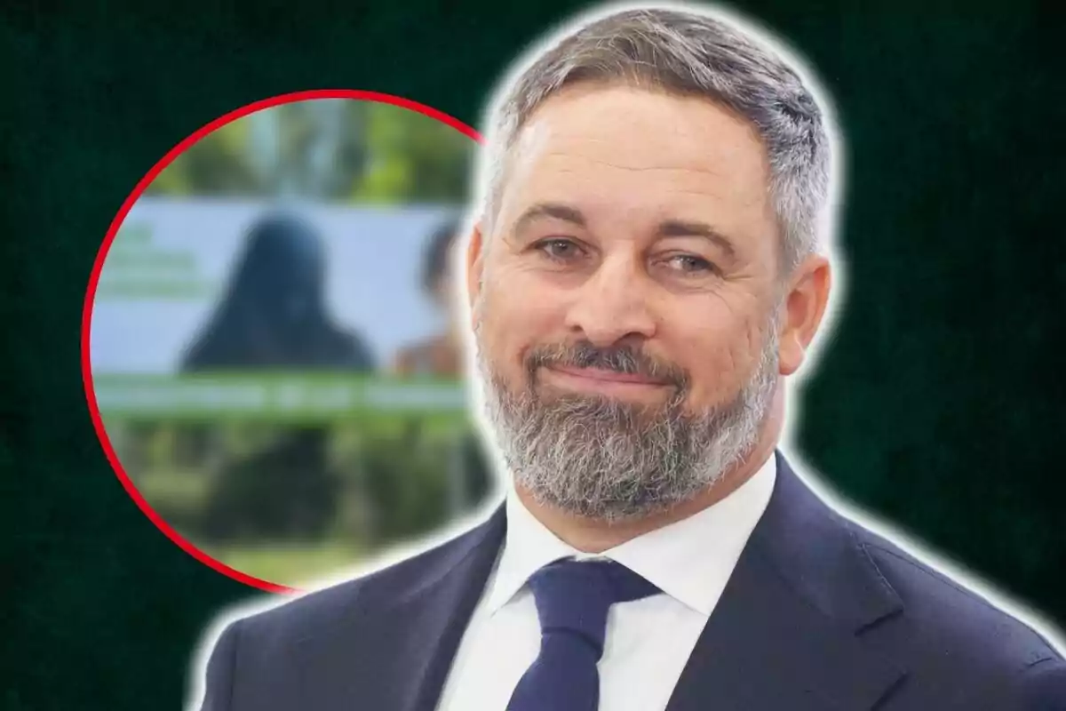 Montaje de Santiago Abascal y el cartel de VOX en las europeas