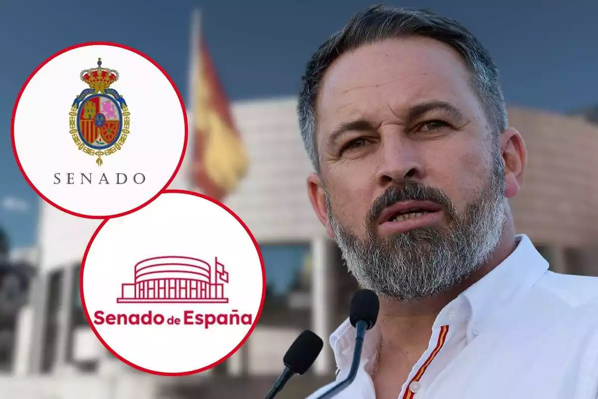 Montaje de Santiago Abascal y los logos del Senado