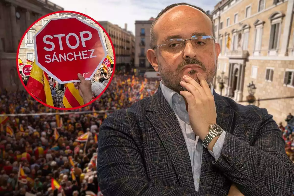 Montaje de Alejandro Fernández en la manifestacion de Barcelona contra la amnistia