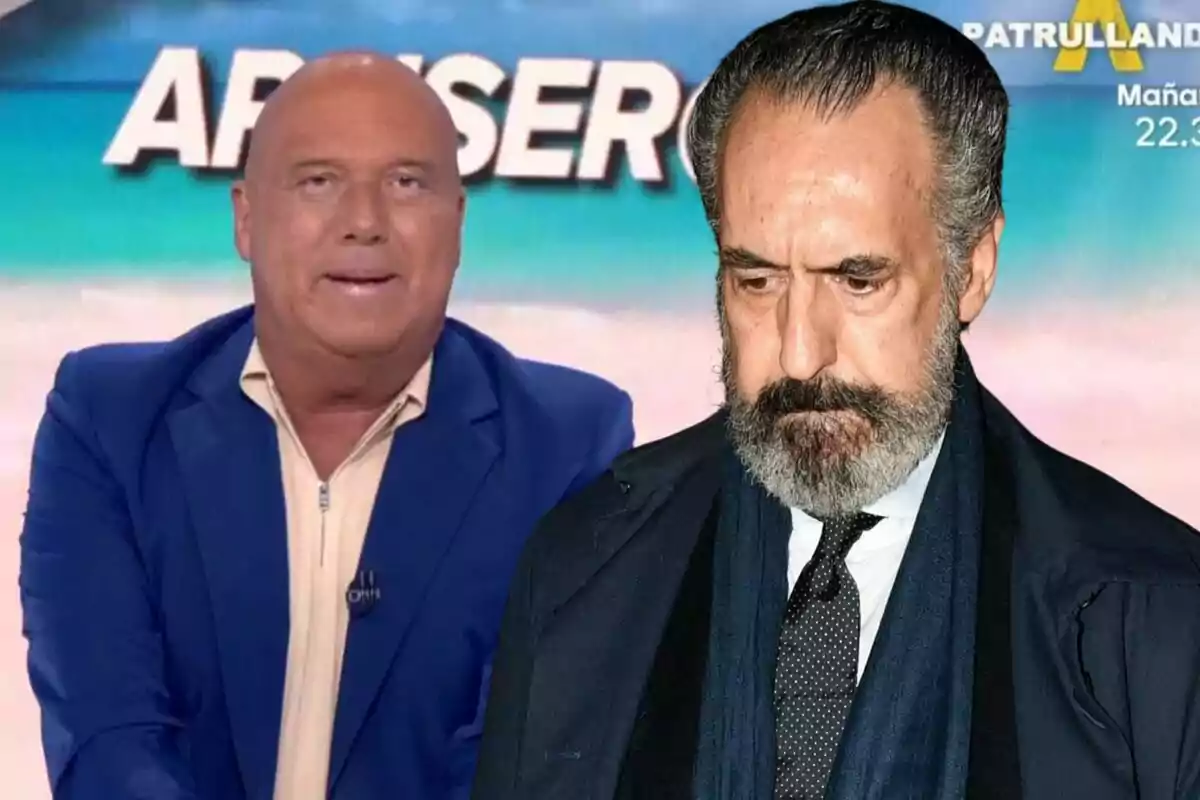 Alfonso Arús y Jaime de Marichalar, uno calvo con traje azul y otro con barba y traje oscuro, aparecen en la imagen con un fondo de un programa de televisión.