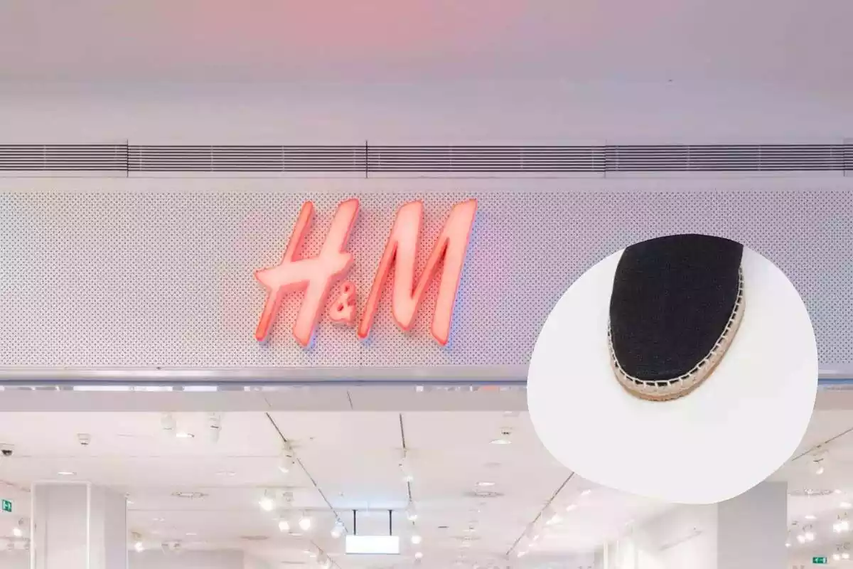 Montaje de una alpargata de H&M junto a la entrada de la tienda H&M