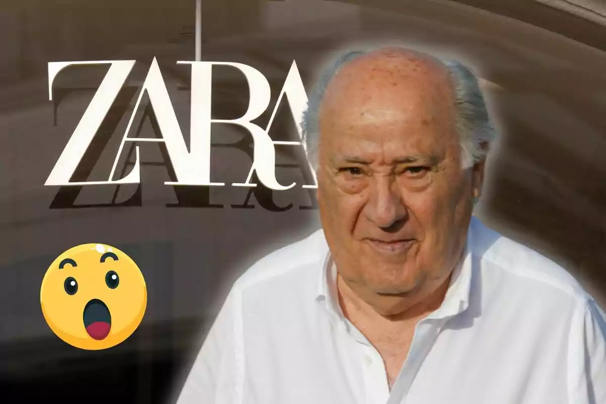 Un hombre mayor con camisa blanca frente al logo de Zara y un emoji sorprendido.