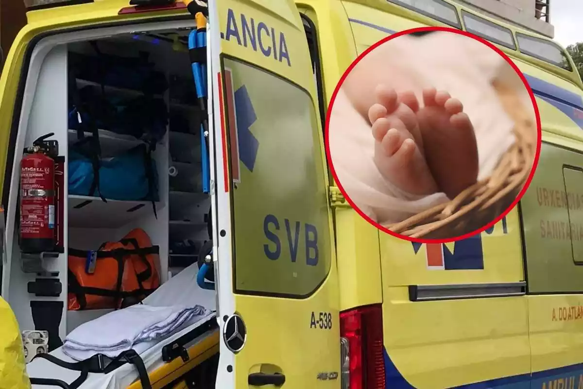 Montaje de una ambulancia con unos pies de bebé