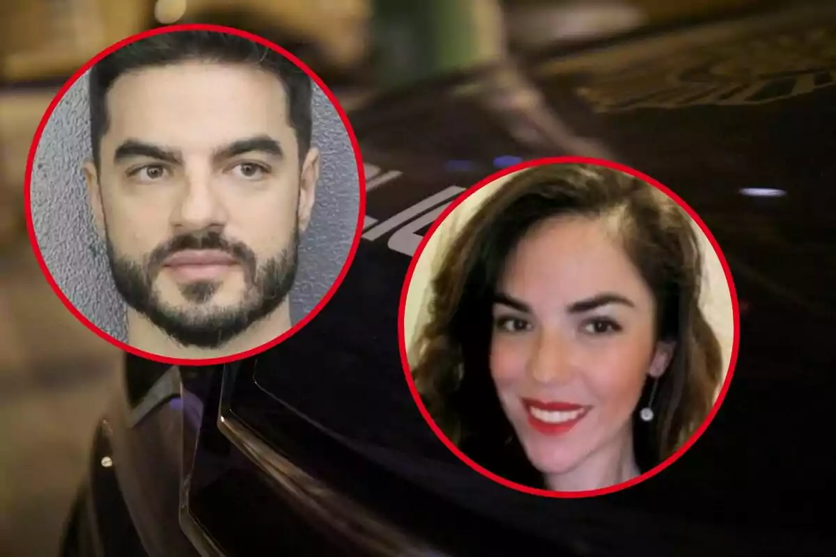 Montaje con Ana Marñia Henao, David, su pareja, y un coche de policía en el fondo