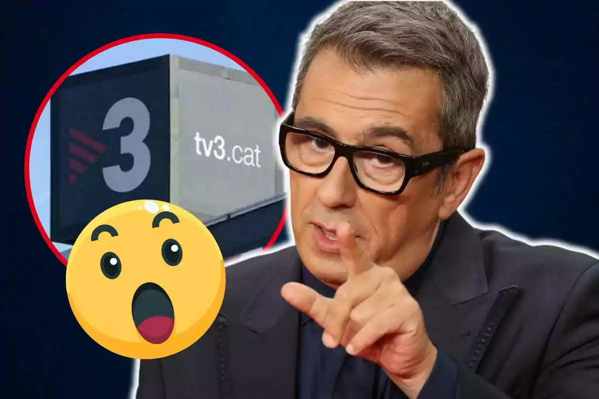 Un hombre con gafas señala con el dedo mientras un emoji sorprendido y el logo de TV3 aparecen en la imagen.