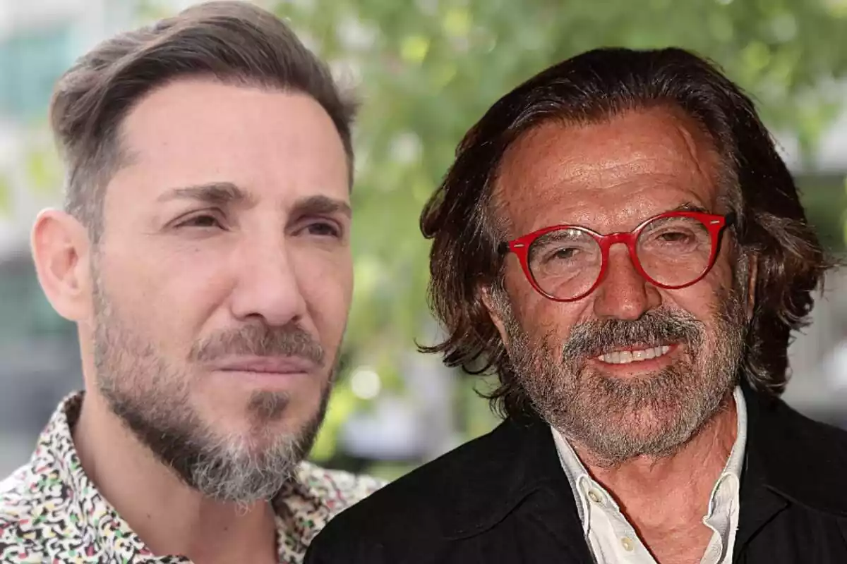 Montaje en primer plano de Antonio David Flores serio y Pepe Navarro sonriendo con gafas rojas