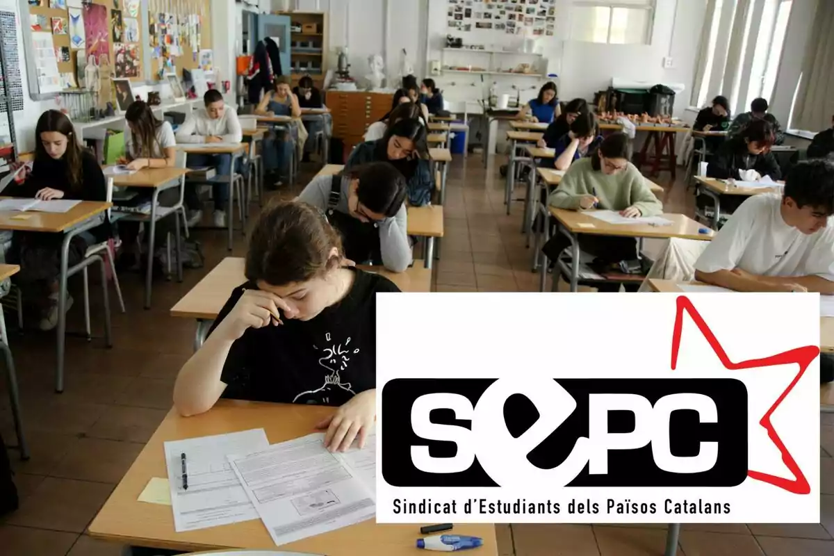 Montaje de una aula con el logo de SEPC