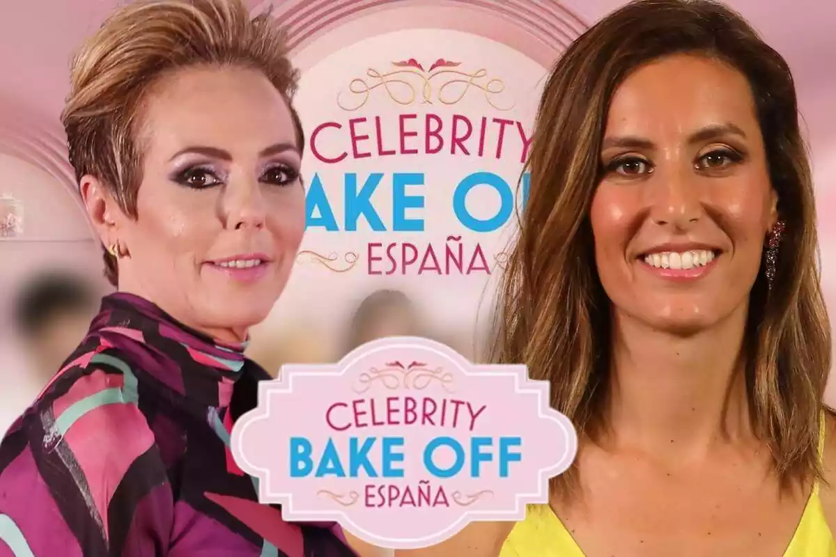 Montaje con imagen de 'Bake Off' al fondo, Rocío Carrasco y Ana Boyer sonriendo posando y el logo del programa