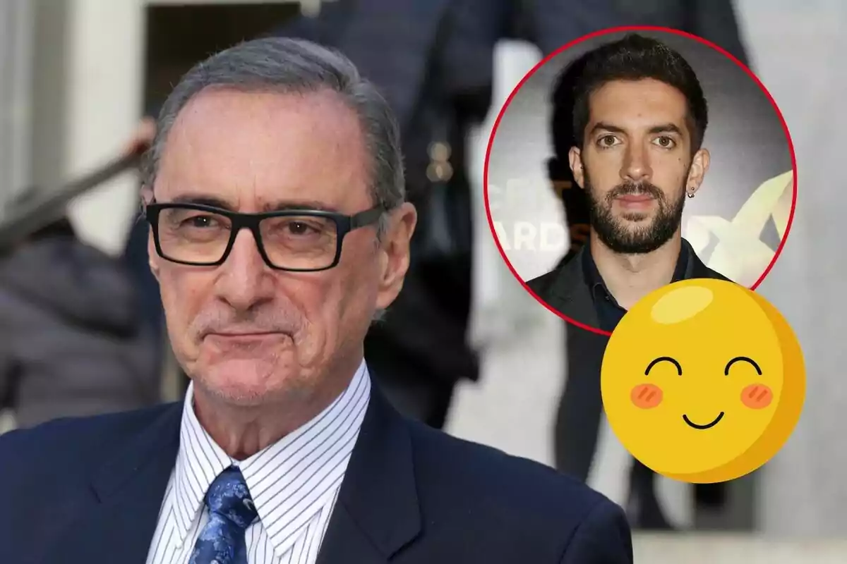 Carlos Herrera con gafas y traje aparece en primer plano, mientras que en un círculo rojo en la esquina superior derecha se muestra a David Broncano con barba y un emoji sonriente.