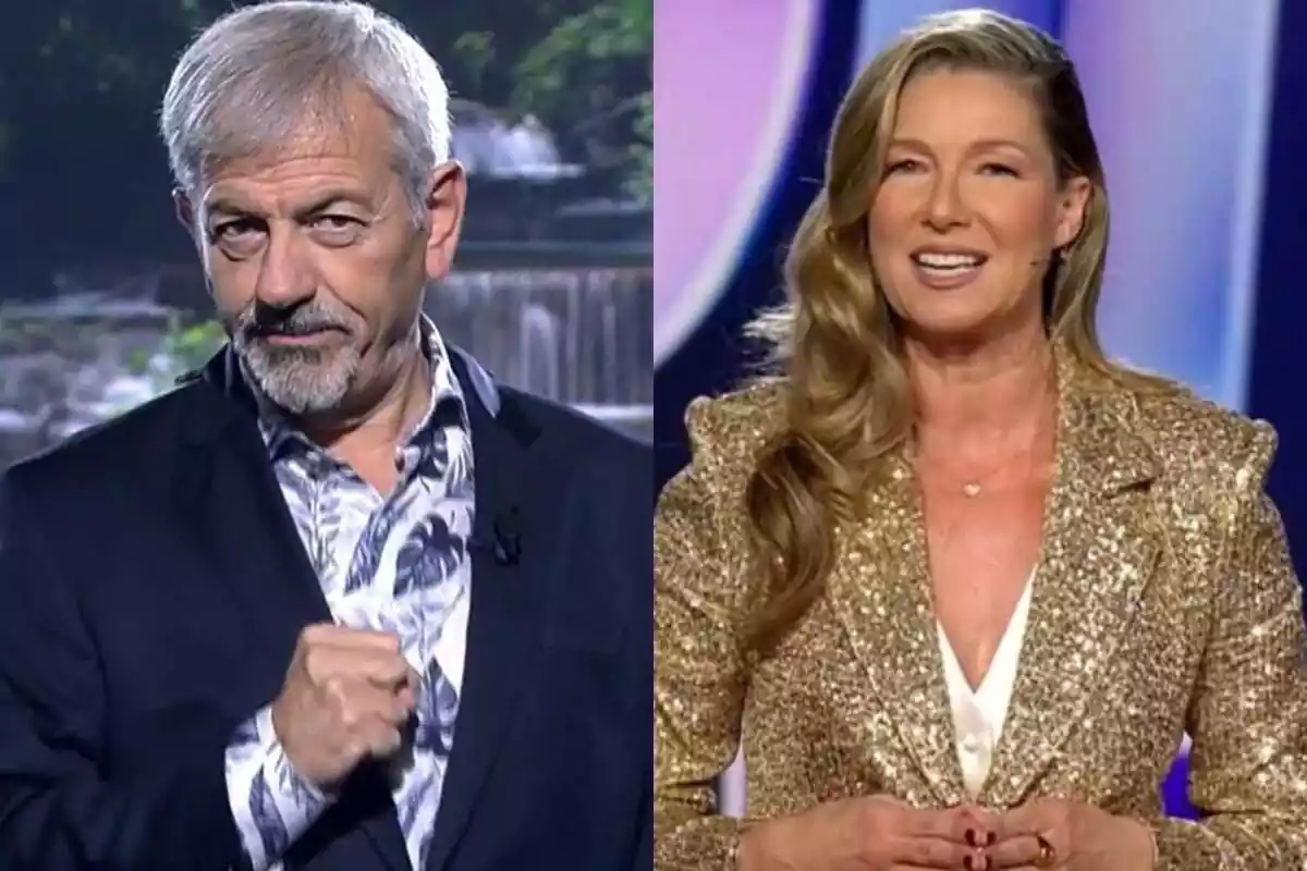 Montaje de Carlos Sobera en Supervivientes en Telecinco junto a Anne Igartiburu en el estreno de Baila como puedas en La 1