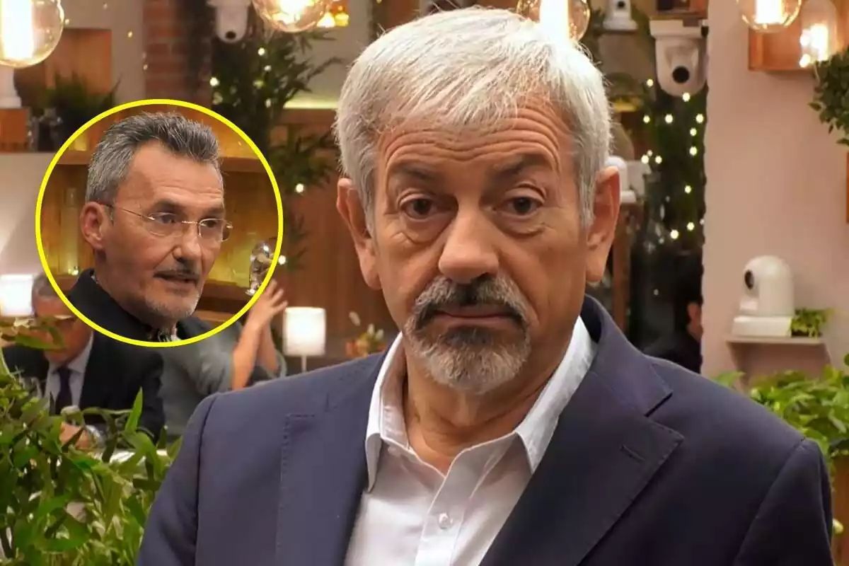 Montaje de Carlos Sobera sorprendido con un soltero que vende consoladores en First Dates