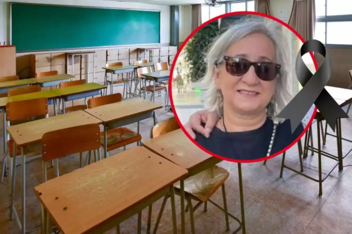 De fondo, un aula vacía, y en el círculo, Carmen, la maestra muerta