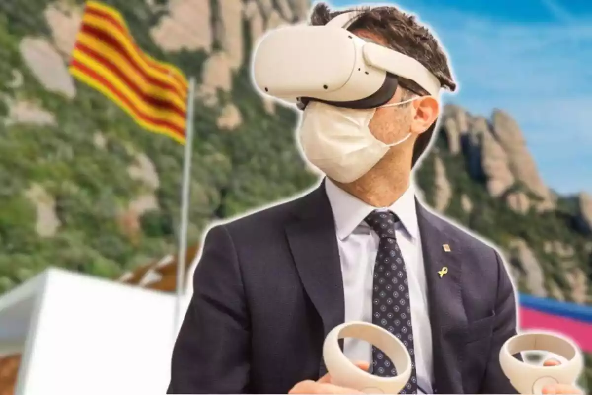 Montaje de un hombre con gafas de realidad virtual