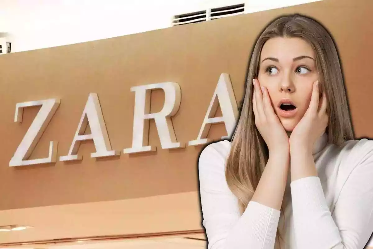 Montaje de una chica sorprendida junto a la imagen de la entrada de una tienda de ropa de Zara