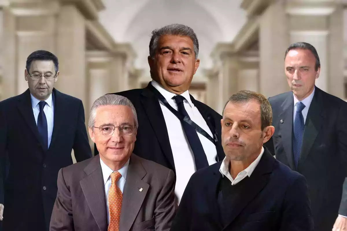 Montaje de Joan Laporta, Josep Maria Bartomeu, Sandro Rosell, Enric Reyna y Joan Gaspart