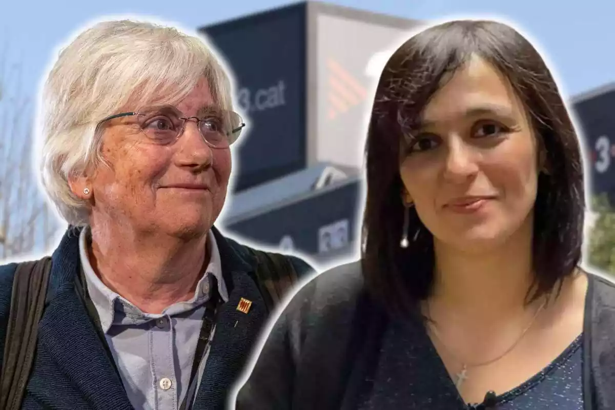 Montaje de Sílvia Orriols i Clara Ponsatí con TV3 de fondo