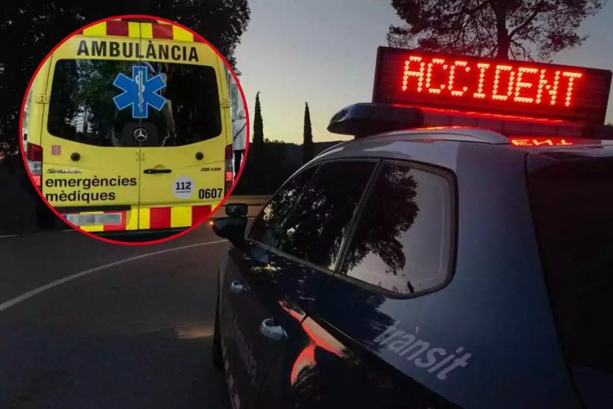 Ambulancia y coche de policía en la escena de un accidente.