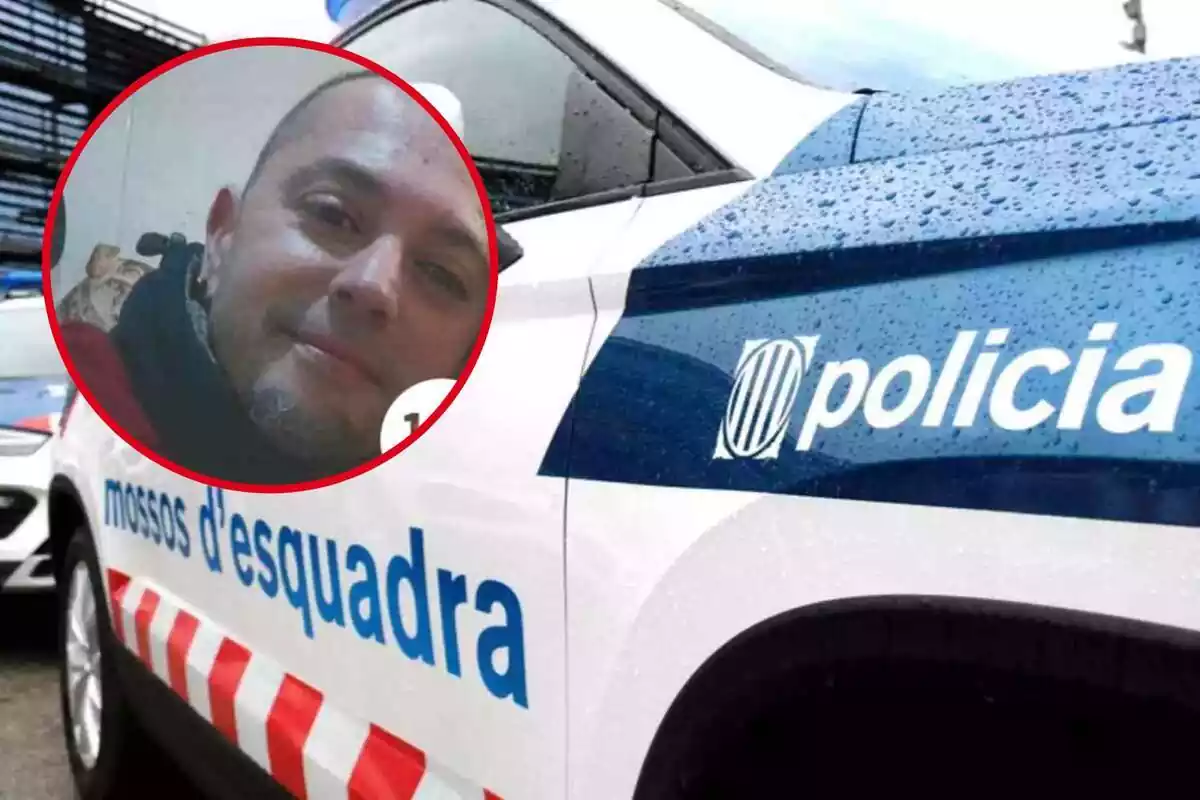 Montaje de un coche de los Mossos d'Esquadra y Joan Pere, desaparecido