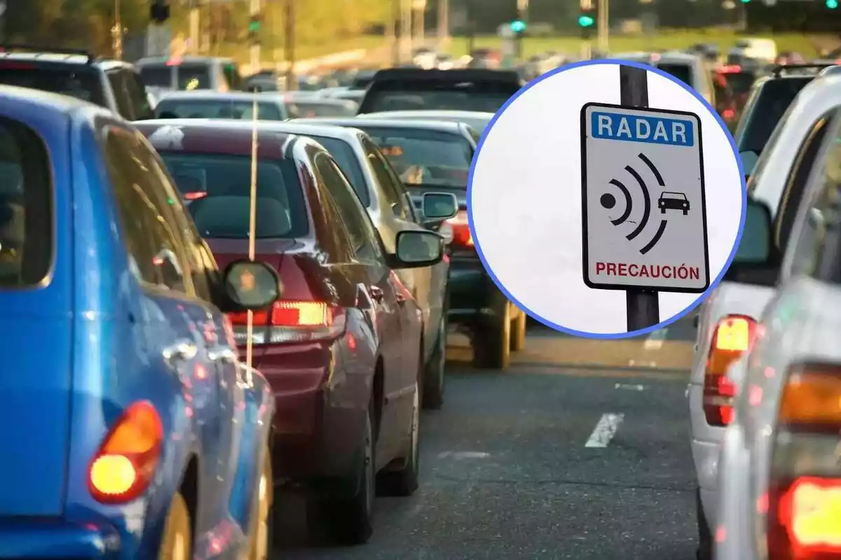Montaje de una carretera española junto a una imagen de un radar
